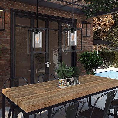 7" Rectangle Black Pendant Light with Clear Glass Shade for Kitchen Island (3-Pack)