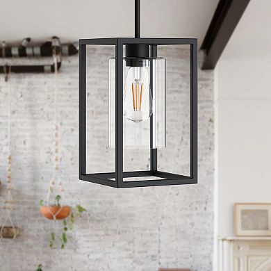 7" Rectangle Black Pendant Light with Clear Glass Shade for Kitchen Island (3-Pack)