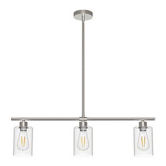 3-Light Chrome Linear Kitchen Island Pendant with Clear Glass Shades
