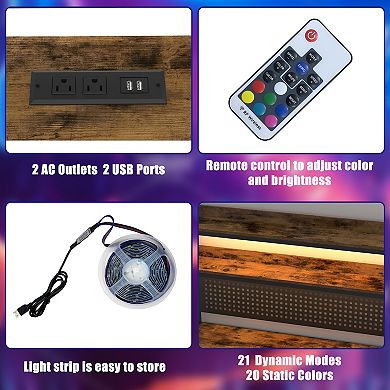 Lufeiya Reversible L Shaped Computer Desk with Power Outlet and LED Lights, Gaming Office Desk