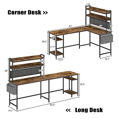Lufeiya Reversible L Shaped Computer Desk with Power Outlet and LED Lights, Gaming Office Desk