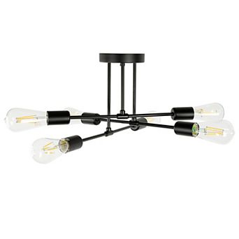 6-Light Black Sputnik Modern Linear Semi-Flush Mount Ceiling Light