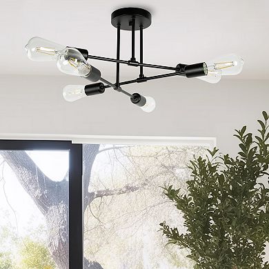 6-Light Black Sputnik Modern Linear Semi-Flush Mount Ceiling Light Fixture for Hallway, Living Room