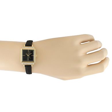 Peugeot Womens Small Face 22mm Crystal Watch With Square Dial and Suede Strap