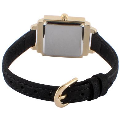 Peugeot Womens Small Face 22mm Crystal Watch With Square Dial and Suede Strap