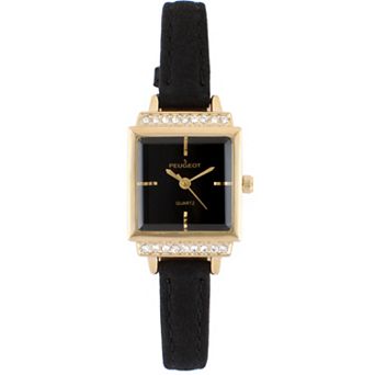 Peugeot Womens Small Face 22mm Crystal Watch With Square Dial and Suede Strap