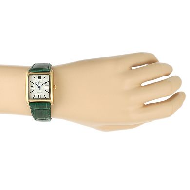 Peugeot Womens Roman Numeral Tank Watch with Leather Strap
