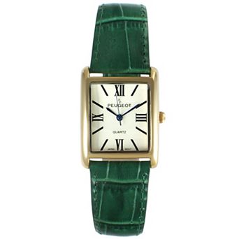 Peugeot Womens Roman Numeral Tank Watch with Leather Strap