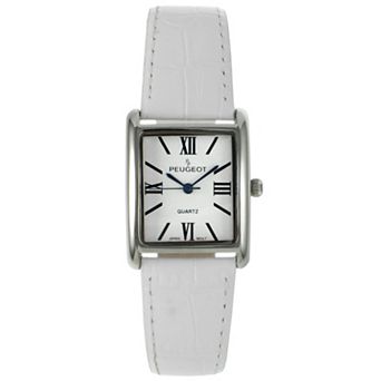 Peugeot Womens Roman Numeral Tank Watch with Leather Strap