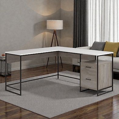 Lufeiya-L-Shaped Computer Desk with Drawer and File Storage, Space-Saving Corner Office Desk