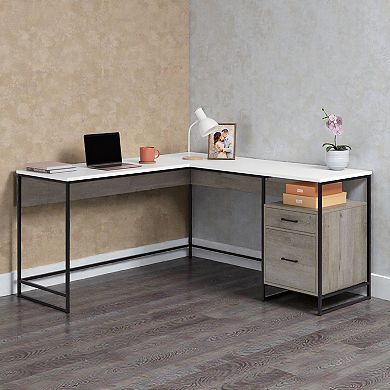 Lufeiya-L-Shaped Computer Desk with Drawer and File Storage, Space-Saving Corner Office Desk