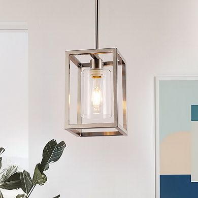 Brushed Nickel Kitchen Island Pendant Light with Clear Glass Shade