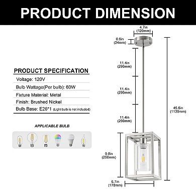 Brushed Nickel Kitchen Island Pendant Light with Clear Glass Shade