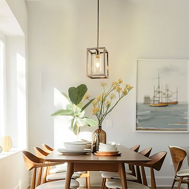 Brushed Nickel Kitchen Island Pendant Light with Clear Glass Shade