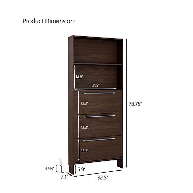 Storage Cabinet Shoe Organizer with 3 Flip Drawers
