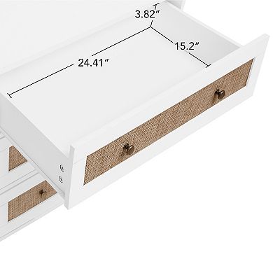 Tall Cabinet with 3 Drawers Rattan High Wardrobe Armoire
