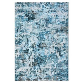 Washable Area Rug Abstract Rug for Bedroom Living Room Low Pile Non-Slip Vintage Area Rug