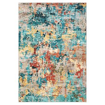 Washable Area Rug Abstract Rug for Bedroom Living Room Low Pile Non-Slip Vintage Area Rug