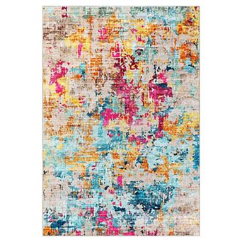 Washable Area Rug Abstract Rug for Bedroom Living Room Low Pile Non-Slip Vintage Area Rug