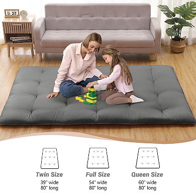 Soft Quilted Japanese Floor Futon Mattress Solid Color Portable Roll-Up Guest Bed