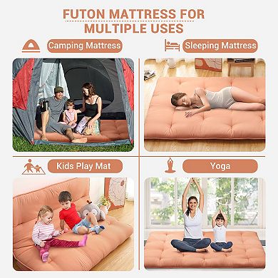 Soft Quilted Japanese Floor Futon Mattress Solid Color Portable Roll-Up Guest Bed
