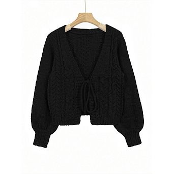 Women's Cardigan Sweaters Cropped Tie Front Bow Lightweight Long Sleeve Trendy Shrugs
