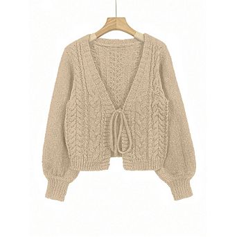 Women's Cardigan Sweaters Cropped Tie Front Bow Lightweight Long Sleeve Trendy Shrugs