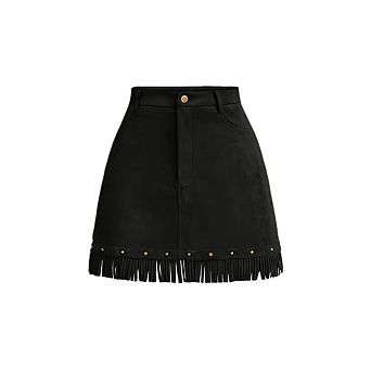 Women's Faux Suede Fringe Skirt High Waisted Tassel Western Mini Skirts