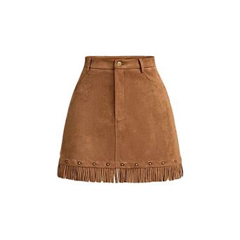 Women's Faux Suede Fringe Skirt High Waisted Tassel Western Mini Skirts
