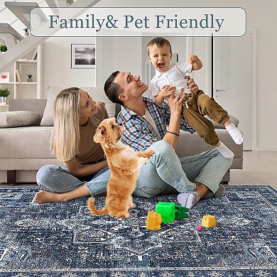 Vintage Area Rugs, Washable Non Slip Boho Rugs Carpet Indoor Outdoor