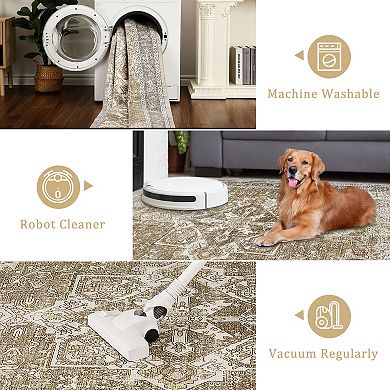 Vintage Area Rugs, Washable Non Slip Boho Rugs Carpet Indoor Outdoor