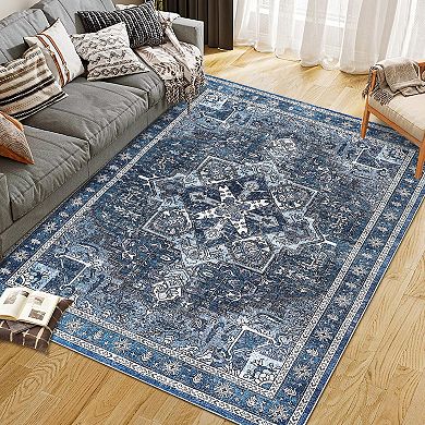 Vintage Area Rugs, Washable Non Slip Boho Rugs Carpet Indoor Outdoor