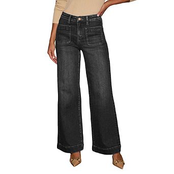Womens Wide Leg Jeans High Waisted Stretchy Straight Jeans Loose Denim Pants with Pockets
