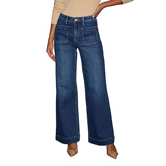 Womens Wide Leg Jeans High Waisted Stretchy Straight Jeans Loose Denim Pants with Pockets