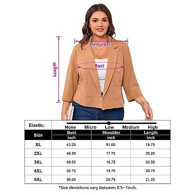 Women's Plus Size V-Neck Blazer 3/4 Sleeve Two-Button Jacket Casual Office Blazer With Pockets