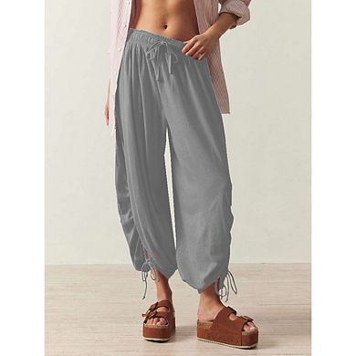Women's Lightweight Drawstring Pants Casual Flowy Pleated Boho Harem Capri Pant