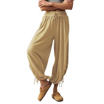 Women's Lightweight Drawstring Pants Casual Flowy Pleated Boho Harem Capri Pant