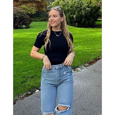 Womens Short Sleeve Ribbed Knit Pullover Sweater Spring Summer Round Neck Basic Sweater