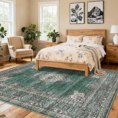 ANIXOL Floral Vintage Washable Area Rug
