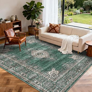 ANIXOL Floral Vintage Washable Area Rug