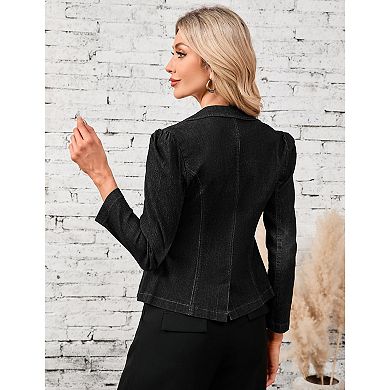 Women's Denim Jacket Casual Long Sleeve Button Down Jean Jacket Coat with Pockets