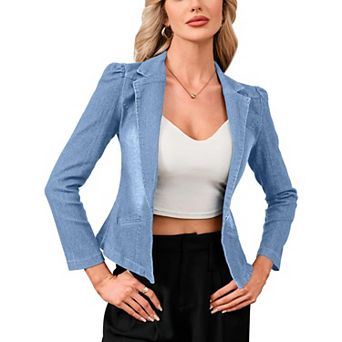 Women's Denim Jacket Casual Long Sleeve Button Down Jean Jacket Coat with Pockets
