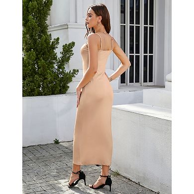 Women Adjustable Spaghetti Strap Long Shift Dress