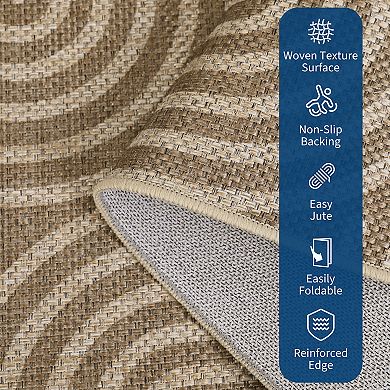 Striped Machine Washable Easy Jute Rug with Rubber Backing Non Slip Indoor Outdoor Carpet