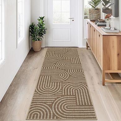 Striped Machine Washable Easy Jute Rug with Rubber Backing Non Slip Indoor Outdoor Carpet
