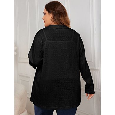 Women's Plus Size Cardigan Open Front Casual Lightweight Long Sleeve Draped Irregular Hem Knit Tops