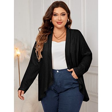 Women's Plus Size Cardigan Open Front Casual Lightweight Long Sleeve Draped Irregular Hem Knit Tops