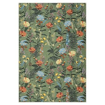 Floral Geometric Washable Area Rug, Low Pile Non-Slip Botanical Carpet for Home