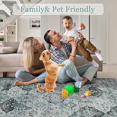 Floral Area Rugs, Washable Non Slip Foldable Carpet Indoor Outdoor