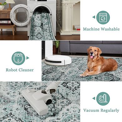 Floral Area Rugs, Washable Non Slip Foldable Carpet Indoor Outdoor